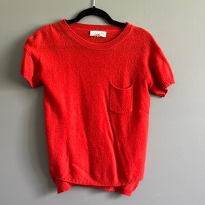 Velvet Vibrant orangy Red Short Sleeve cashmere Sweater